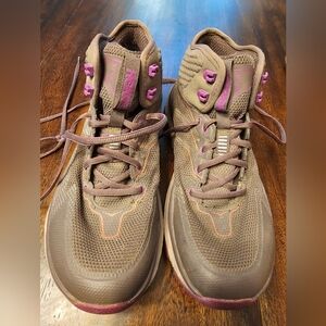 Hoka Brown and Pink High-Top Athletic Shoes